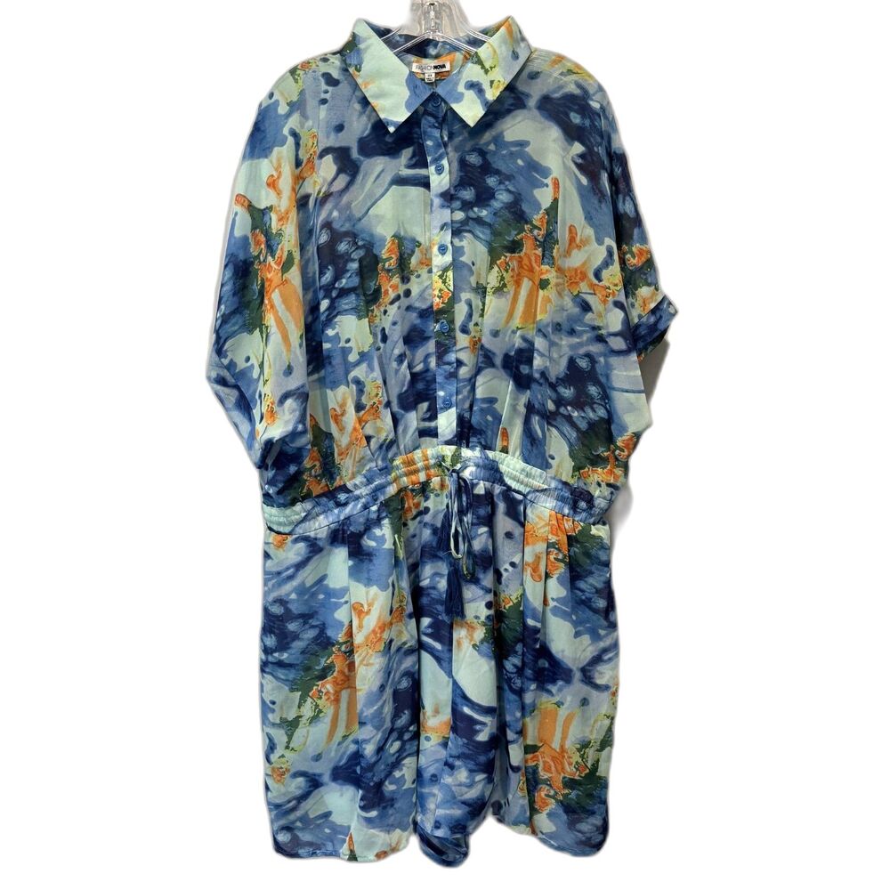 NWT Fashion Nova Romper Summer In Malta Sheer Floral Resort Blue Women sz 3X